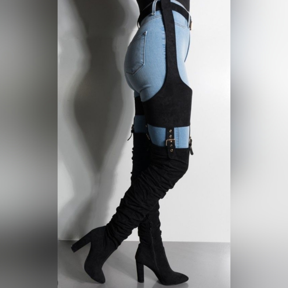 Suede Thigh High Chap Heels